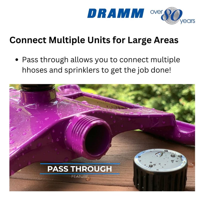 Dramm ColorStorm Gear Drive Sprinkler on Heavy Duty,Durable Metal Base, 4 Patterns, Ideal for Small, Medium & Large Areas with Pass Through Feature, Red, 40 Foot Diameter - Image 5